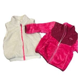 Girls Lot Of 2 Fleece Jacket Vest Size 2T Small Winter Kids Bundle Clothing Pink